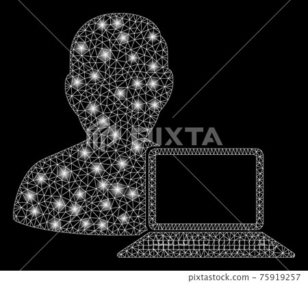 Glowing Mesh Wire Frame Computer Programmer with Light Spots Glowing Mesh Wire Frame Computer Programmer with Light Spots 75919257
