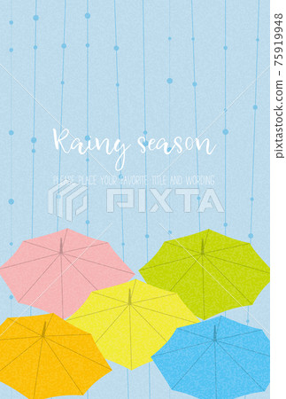 用五顏六色的雨傘和雨來表達雨季的圖像背景材料 75919948