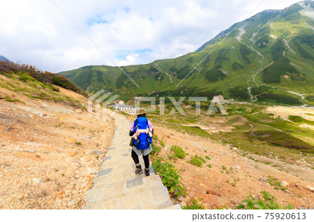 A woman walking on a trekking course to Raichosawa Campground 75920613