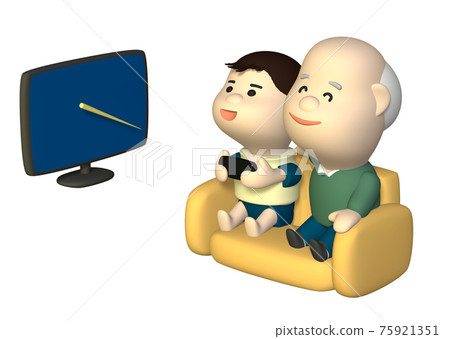 爺爺和孫子玩電子遊戲 75921351