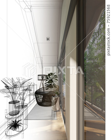 easychair with tree on wood terrace, 3d rendeing easychair with tree on wood terrace, 3d rendeing 75921568