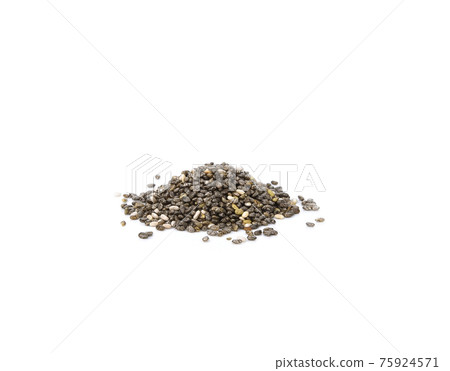 Chia seeds close-up background macro. The texture of the Chia seeds. Chia seeds on a white background. Healthy food from Chia seeds. Chia seeds close-up background macro. The texture of the Chia seeds. Chia seeds on a white background. Healthy food from Chia seeds. 75924571