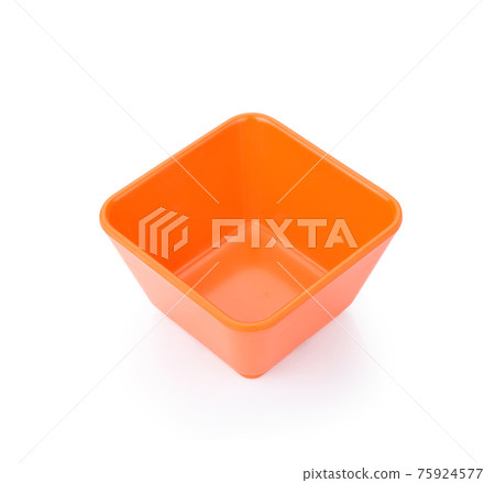 Empty square orange bowls isolated on white Empty square orange bowls isolated on white 75924577