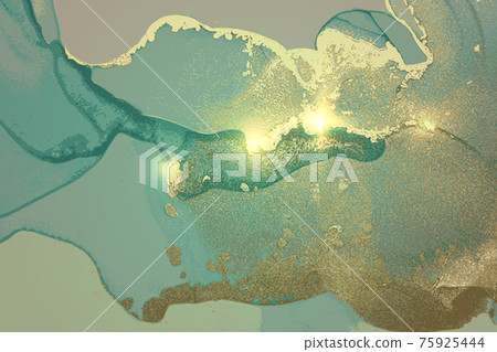 Turquoise, mint and gold marble texture with sparkles 75925444