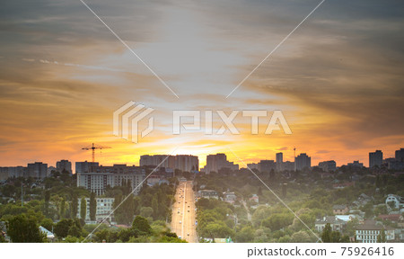 Beautiful sunset sky over the city of Kiev 75926416