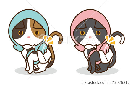 Illustration of a cat wearing a disaster prevention bag and carrying an emergency kit on his back Illustration of a cat wearing a disaster prevention bag and carrying an emergency kit on his back 75926812