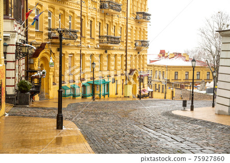 Kyiv, Ukraine - March, 22, 2020: Kyiv without people. St. Andrew's descent - old town. 75927860