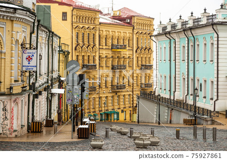 Kyiv, Ukraine - March, 22, 2020: Kyiv without people. St. Andrew's descent - old town. 75927861