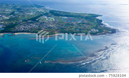Aerial view of the southern tip of the main island of Okinawa such as Arasaki (southernmost tip) and Cape Kyan 75928104