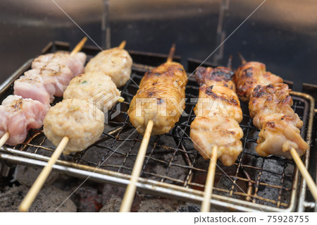 迷你烤架上的烤雞肉串 迷你烤架上的烤雞肉串 75928755