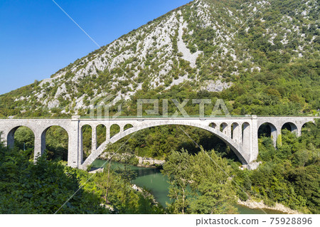 Solkan bridhe on the River Soca, Slovenia 75928896