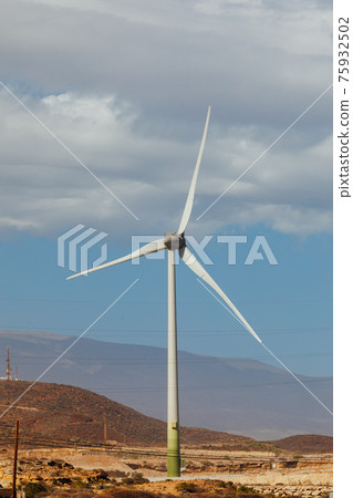 electric wind turbine farm, blue sky background electric wind turbine farm, blue sky background 75932502