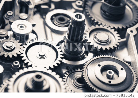 industrial gear wheels, close-up view 75933142