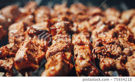 grilled barbecue meat on skewers grilled barbecue meat on skewers 75934218