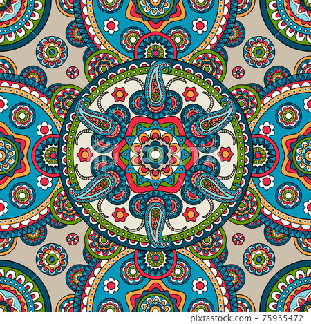 Indian paisley mandala seamless pattern 75935472
