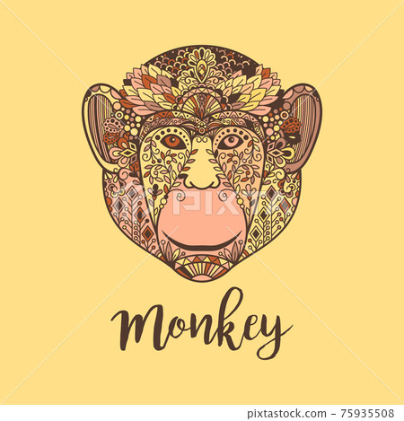 Monkey head with colorful ethnic motifs 75935508