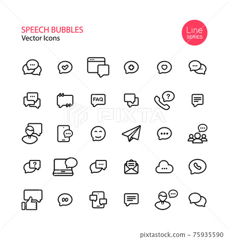 Speech bubbles, communication line icon set. Message, notification, group chat, video conference, feddback. Vector on isolated white background. Eps 10 75935590