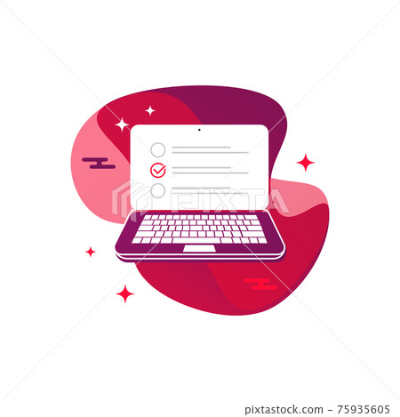 Checkboxes on laptop computer screen. Checklist and checkmarks. Modern concept for web banners, web sites, infographics. Isolated vector illustration in flat style 75935605