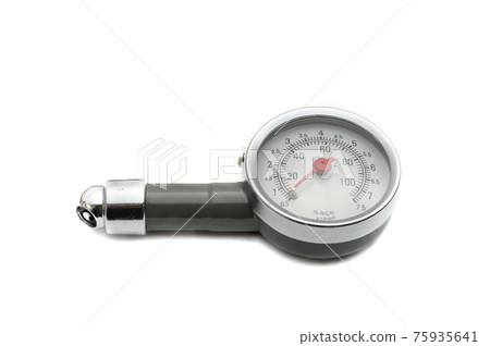 Pressure gauge for measuring air pressure in car tires on a white background Pressure gauge for measuring air pressure in car tires on a white background 75935641