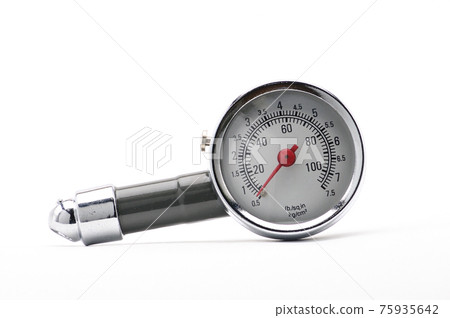 Pressure gauge for measuring air pressure in car tires on a white background Pressure gauge for measuring air pressure in car tires on a white background 75935642