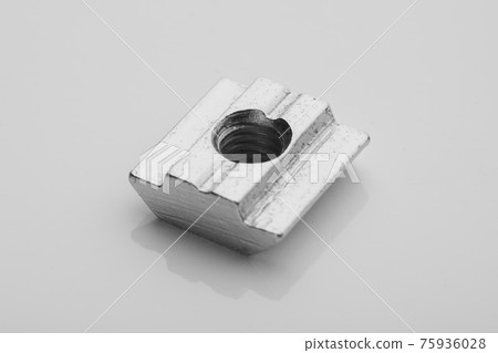 slide screw nuts on white background, closeup view 75936028