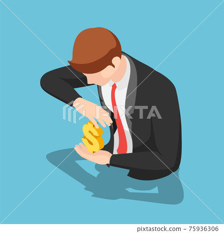 Isometric Businessman Protecting Dollar Sign Isometric Businessman Protecting Dollar Sign 75936306