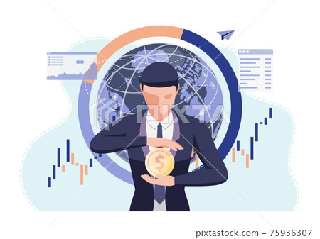 Businessman Holding Dollar Coin in His Hand 75936307