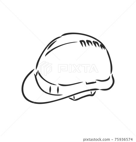 industry helmet cartoon vector and illustration, black and white, hand drawn, sketch style, isolated on white background. 75936574