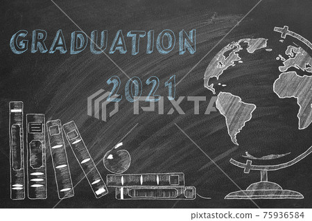 Congrats Graduates. Class of 2021. Conceptual illustration on chalkboard Congrats Graduates. Class of 2021. Conceptual illustration on chalkboard 75936584