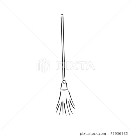 Black outline vector broom on white background. Black outline vector broom on white background. 75936585