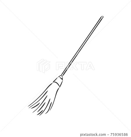 Black outline vector broom on white background. Black outline vector broom on white background. 75936586
