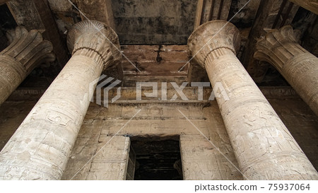 Edfu Horus temple columns detail beautiful hieroglyphic Egypt landmark Edfu Horus temple columns detail beautiful hieroglyphic Egypt landmark 75937064