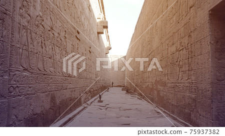 Egypt Hieroglyphic god face got destroyed at Edfu Horus temple feature wall Egypt Hieroglyphic god face got destroyed at Edfu Horus temple feature wall 75937382