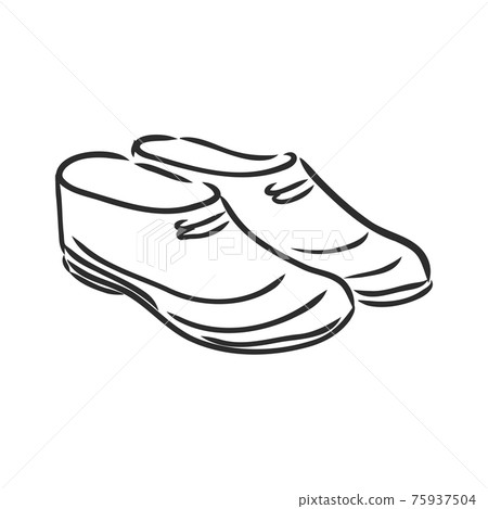 Trendy old cozy styled rainy wellie isolated on white background. Freehand outline ink hand drawn icon symbol sketchy in art scribble retro style pen on paper. Side closeup view with space for text 75937504