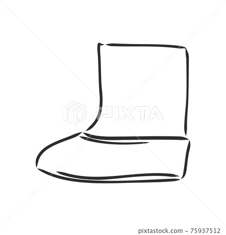 Trendy old cozy styled rainy wellie isolated on white background. Freehand outline ink hand drawn icon symbol sketchy in art scribble retro style pen on paper. Side closeup view with space for text 75937512