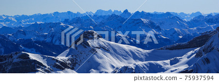 Mountain Ranges of the Swiss and Austrian Alps seen from Chaserrugg, Switzerland. Mountain Ranges of the Swiss and Austrian Alps seen from Chaserrugg, Switzerland. 75937594
