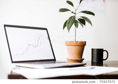 stocks price rising graph data trend on laptop screen 75937872