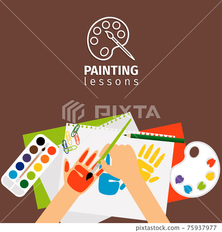 Kids painting lessons illustration Kids painting lessons illustration 75937977