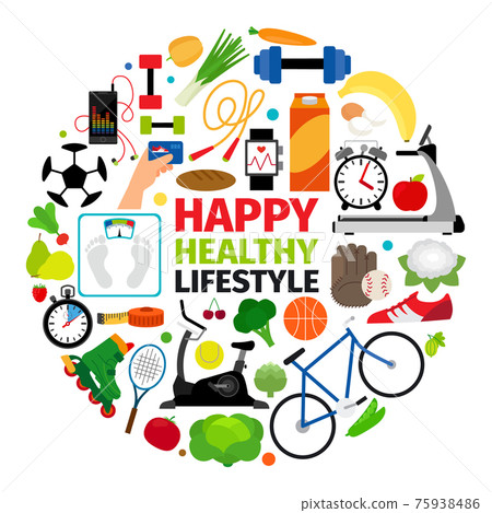 Healthy lifestyle round emblem Healthy lifestyle round emblem 75938486
