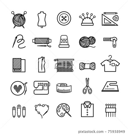 Knitting, sewing and needlework icons - Stock Illustration [75938949 ...