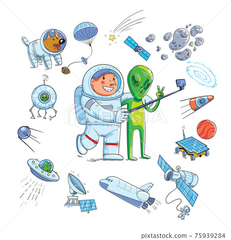 Set Space Objects. Funny cartoon character. - Stock Illustration [75939284]  - PIXTA