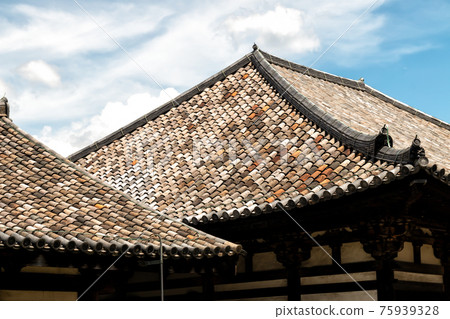 Tile Roof of the Ancient Gangoji Temple in Nara, Japan 75939328