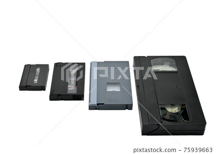 Videotapes for home use on a white background.Videocassette Videotapes for home use on a white background.Videocassette 75939663
