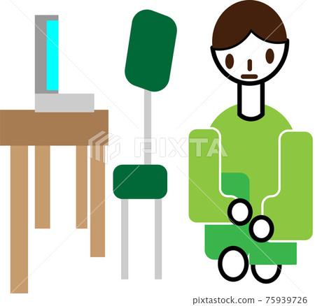 一名男子在遠程辦公休息期間伸展雙腿 75939726