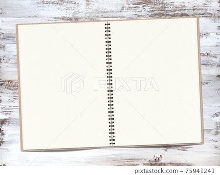 White-painted wood grain background and spread sketchbook 75941241