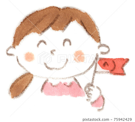 Watercolor illustration of a smiling girl holding a carp streamer on Children's Day 75942429