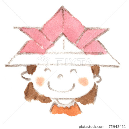 Watercolor illustration of a smiling girl wearing an origami helmet on Children's Day 75942431