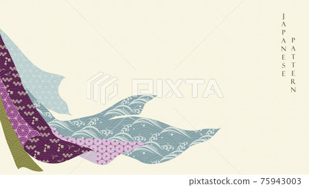Japanese background with ribbon and fabric element vector. Asian traditional pattern with geometric decoration in vintage style. 75943003