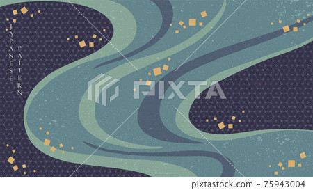 Japanese background with abstract art banner design vector. Oriental template with curve decoration in vintage style. 75943004