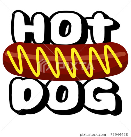 lettering logo hot dog with sausage and mustard 75944428